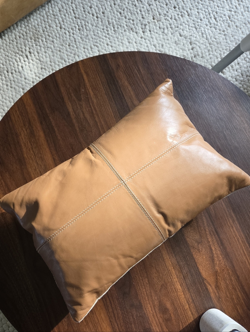 CB2 Ranch Cognac Leather Lumbar Pillow 12x18 + Feather Down Insert - Picture 2 of 7